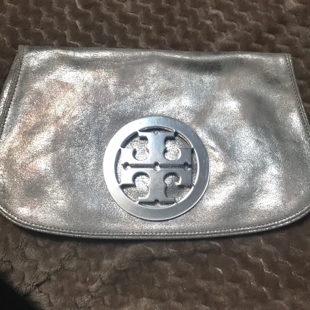 Tory Burch silver clutch